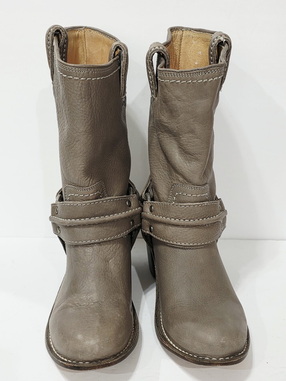 Frye 77376 GRAY Leather Boot Riding Moto Harness 12R Biker Ride Women 6.5 M Used - Picture 3 of 16